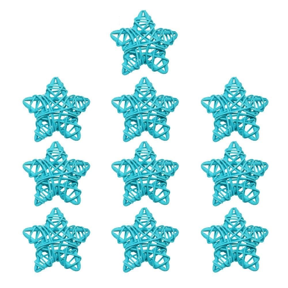 ZGXNYI Rattan Ball 10Pcs Natural Vine Heart Stars Rattan Ball Mixed Color DIY Wreath Accessories Home Decor Tree Ornament Wed Party Supplies Rattan Decorative Balls(6cm-light blue)