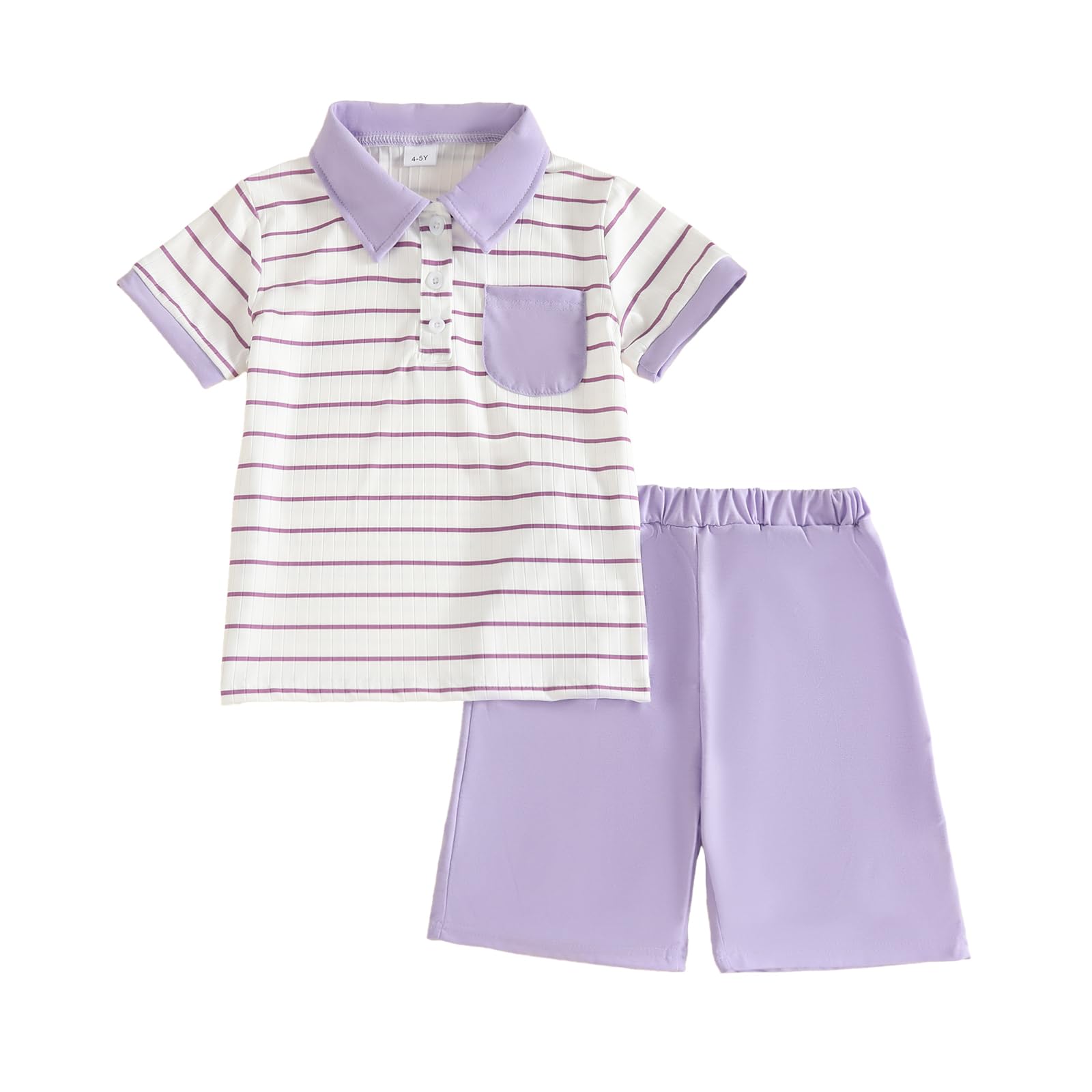 Toddler Kid Boy Clothes Textured Striped Polo Collar Top Summer Shorts 2PC Summer Outfit Set