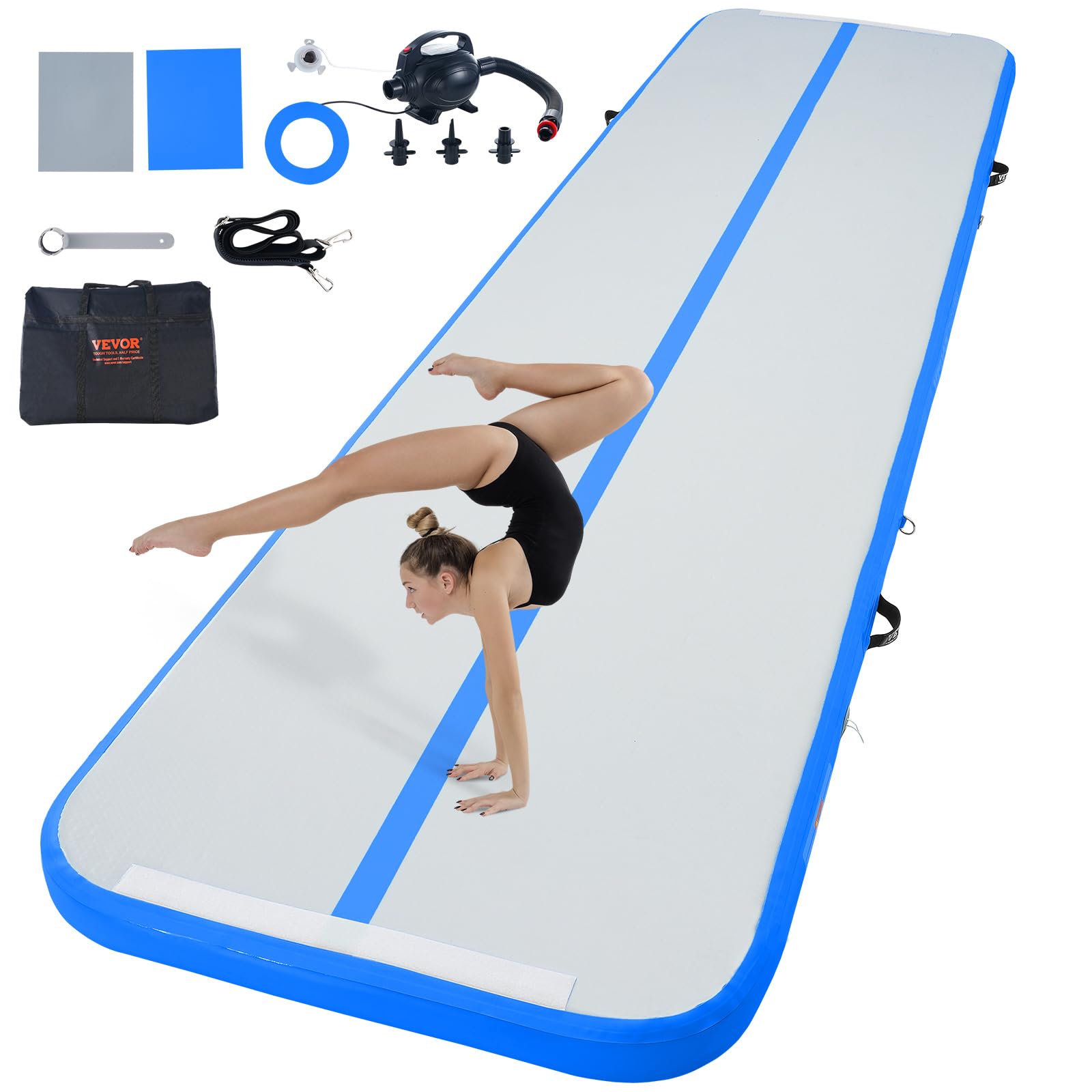 VEVOR Air Track Tappetino Ginnastica Artistica 3m/4m/5m/6m, Spessore 10cm con Pompa Elettrica, Tappetino da Ginnastica Gonfiabile per Yoga/Casa/Formazione/Cheerleader