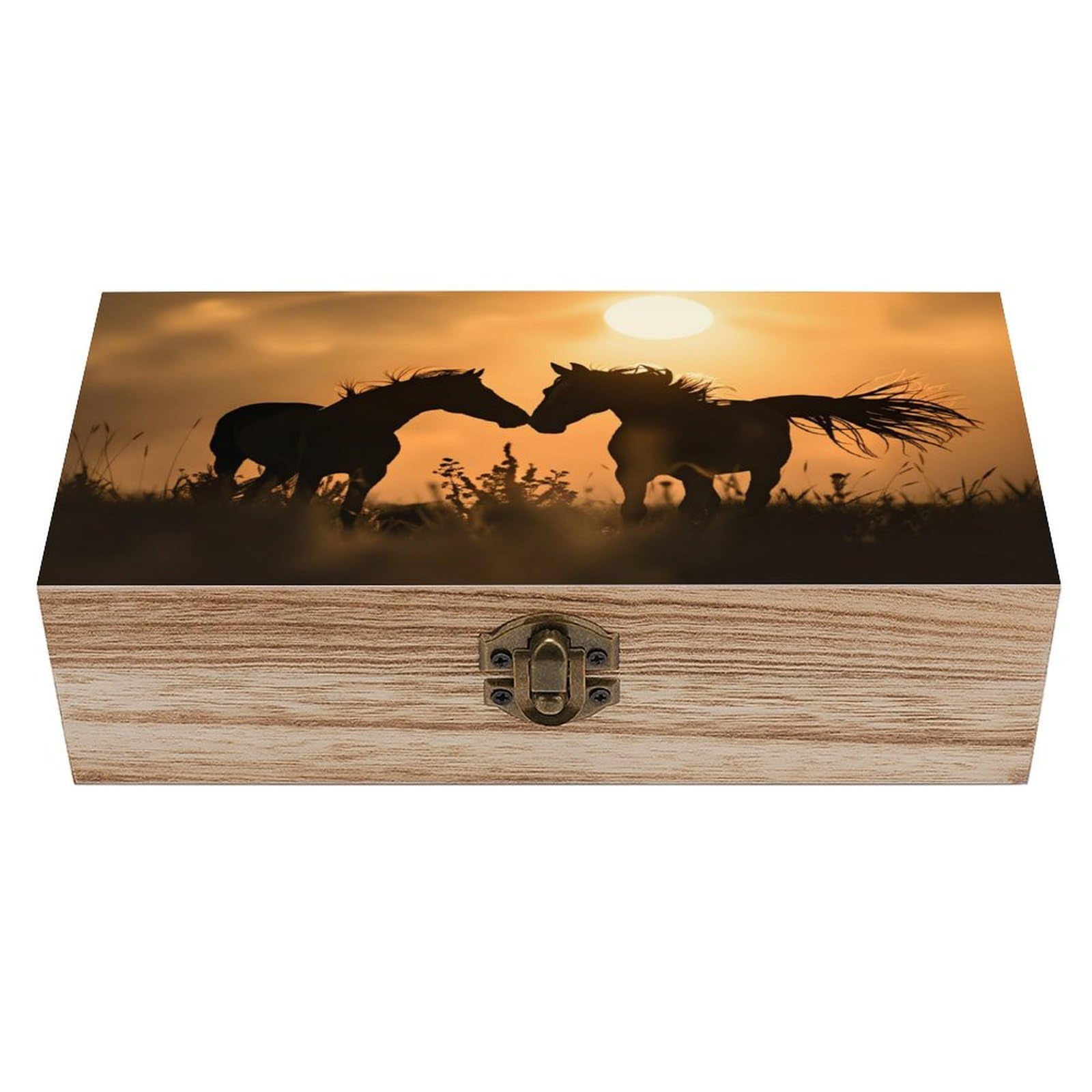 asbwuo Couple Horse Vintage Wooden Keepsake Box