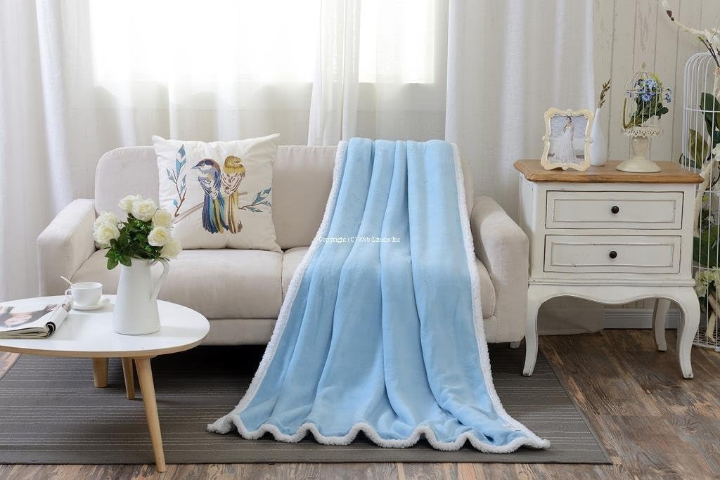 Web Linens Inc Reversible Sherpa Microplush Throw Blanket - 50"x 60" Blue - Exclusively by Blowout Bedding RN# 142035