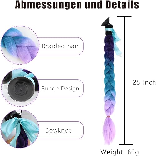 Miniatura 2 de Coleta para Casco Negro Azul Morado 2 Piezas con Ventosa Desmontable Coleta para Casco de Motocicleta Casco de Bicicleta Trenzas Colas de Cabello