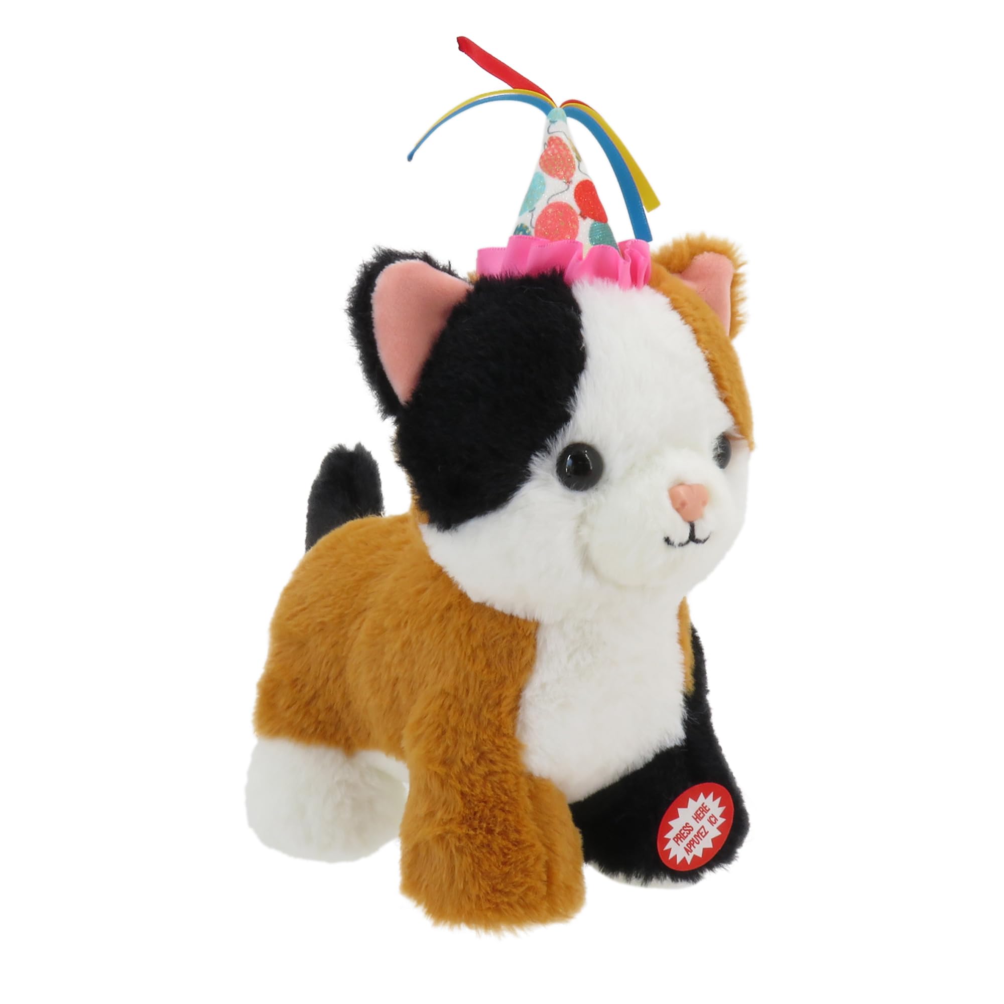 Linzy 8 5 Light Up Calico Cat Stuffed Animal with Party Hat Soft Musical Plush Toy with Magic