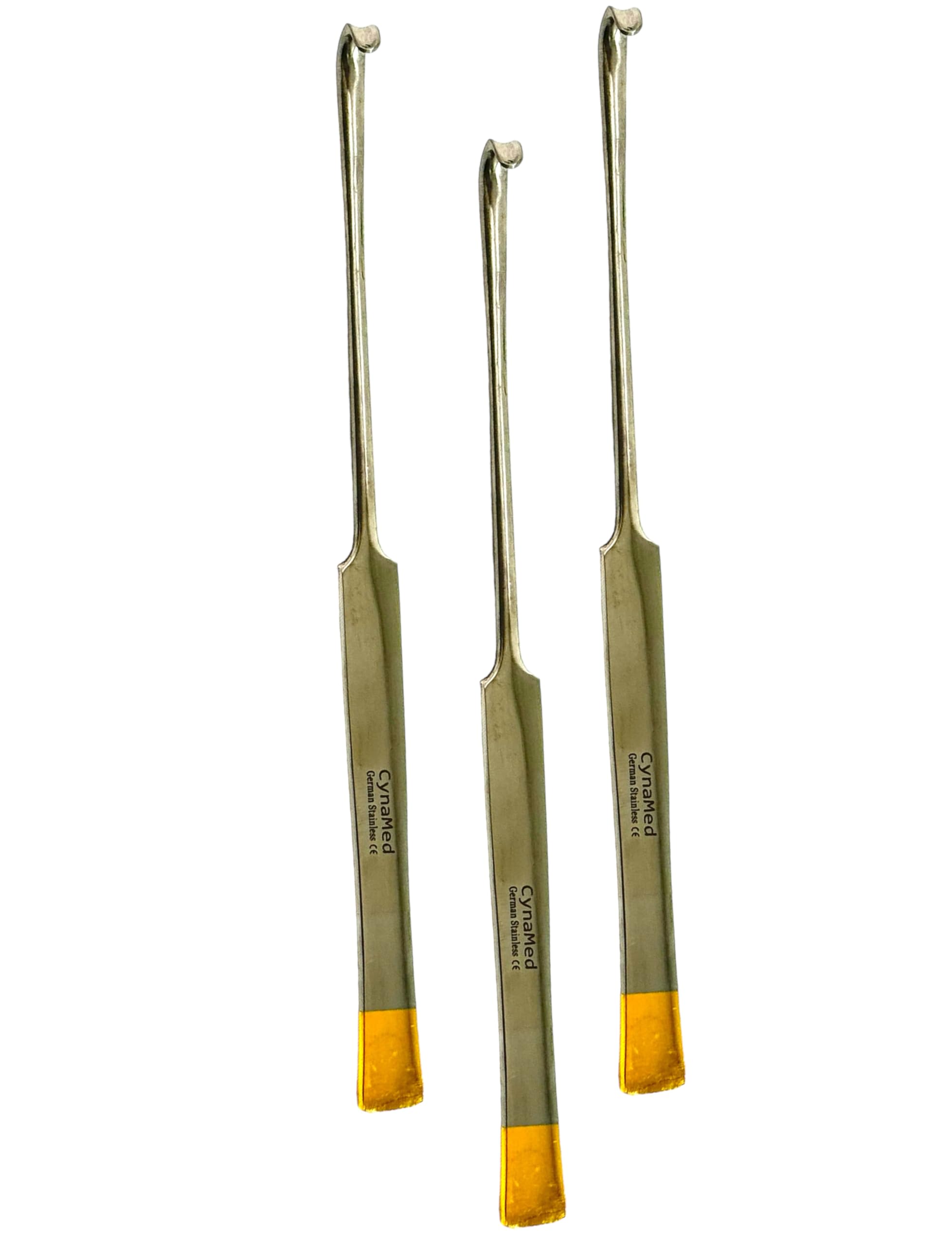 3 Count | 20cm (8in) Gold Tipped Flat Handle Smooth Spay Hook - Veterinary Snook Hook for Animal Spay Procedures - German Stainless Steel Premium Veterinary Tools
