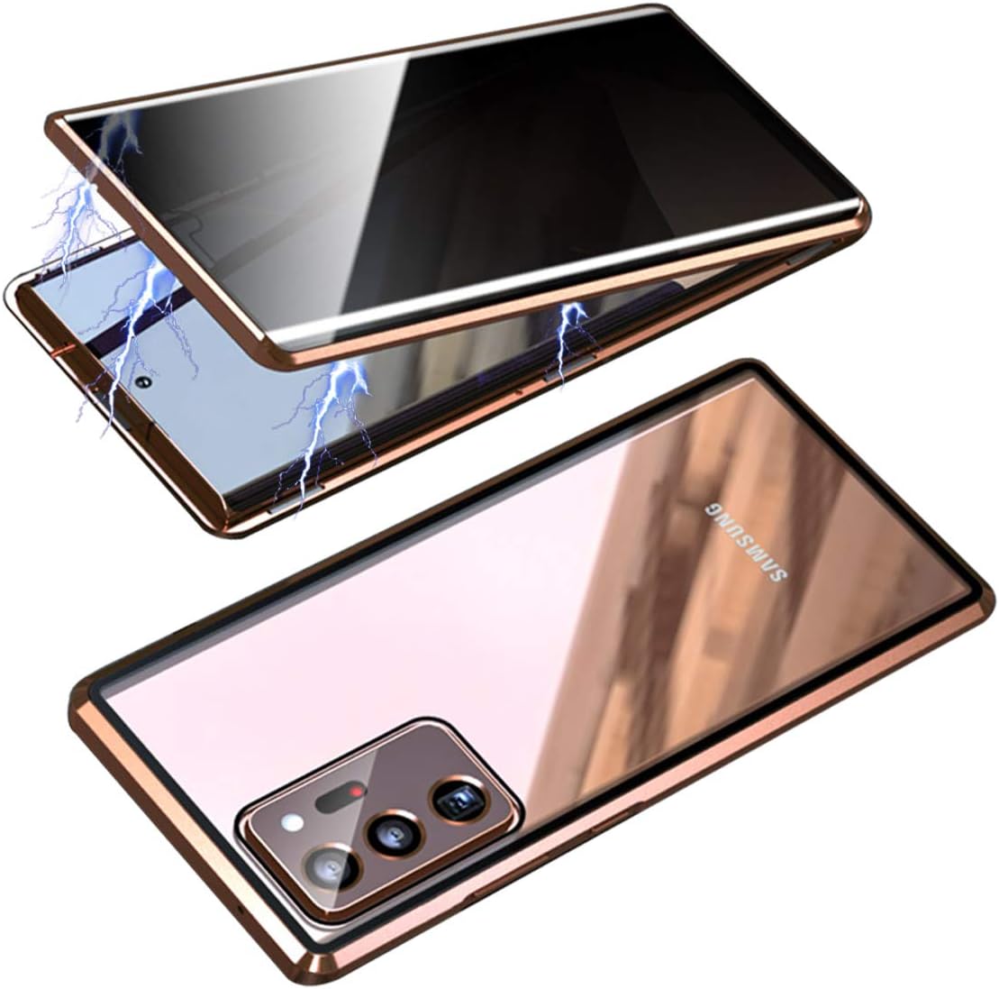 RANYOK Compatible Galaxy Note 20 Ultra (6.9 inch) Privacy Magnetic Case, Double-Sided Tempered Glass with Built-in Screen Protector 360° Full Body Metal Frame Cover for Note 20 Ultra 5G (Bronze Gold)