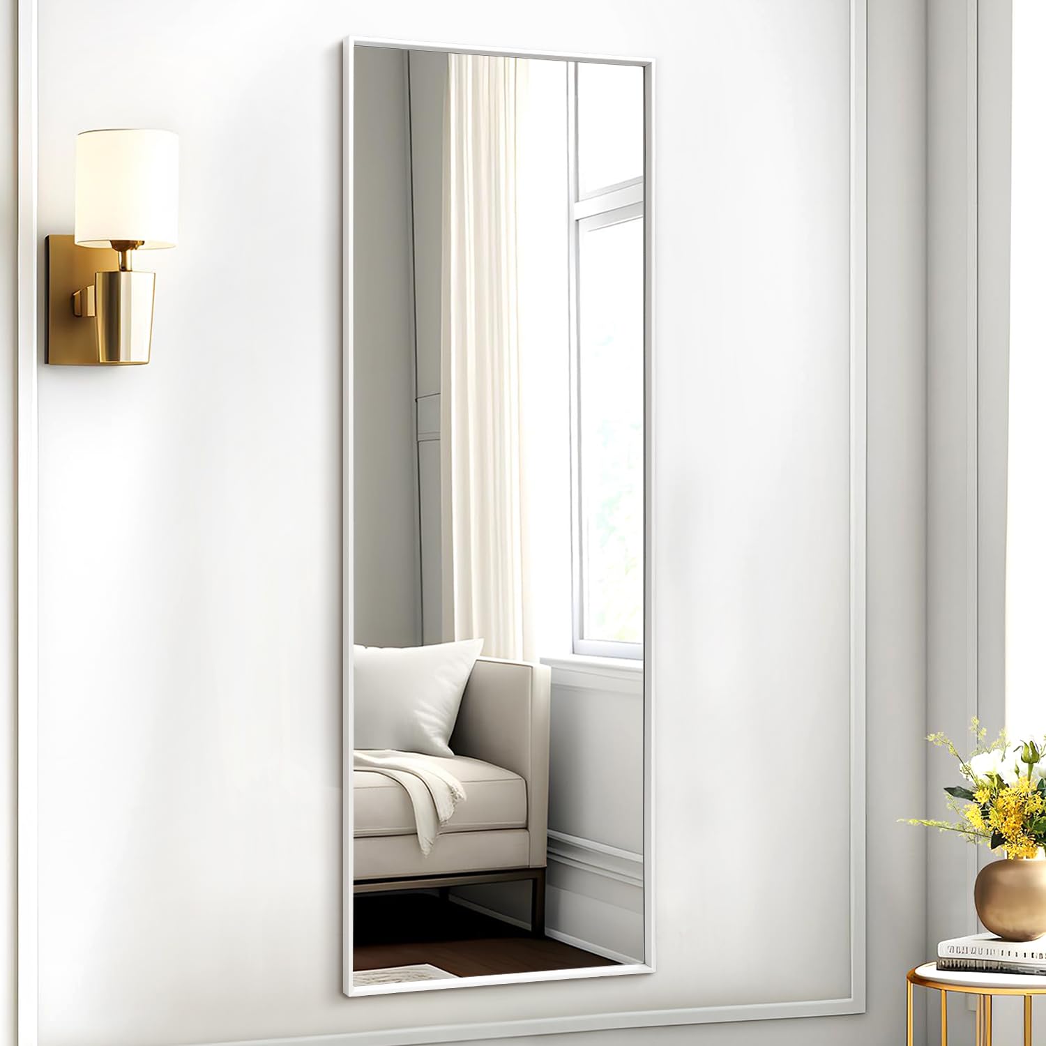 AAZZKANG Mirror Full Length Large Hanging Mirrors with Metal Framed 120x40cm Rectangle for Bedroom Living Room Bathroom Entryway White