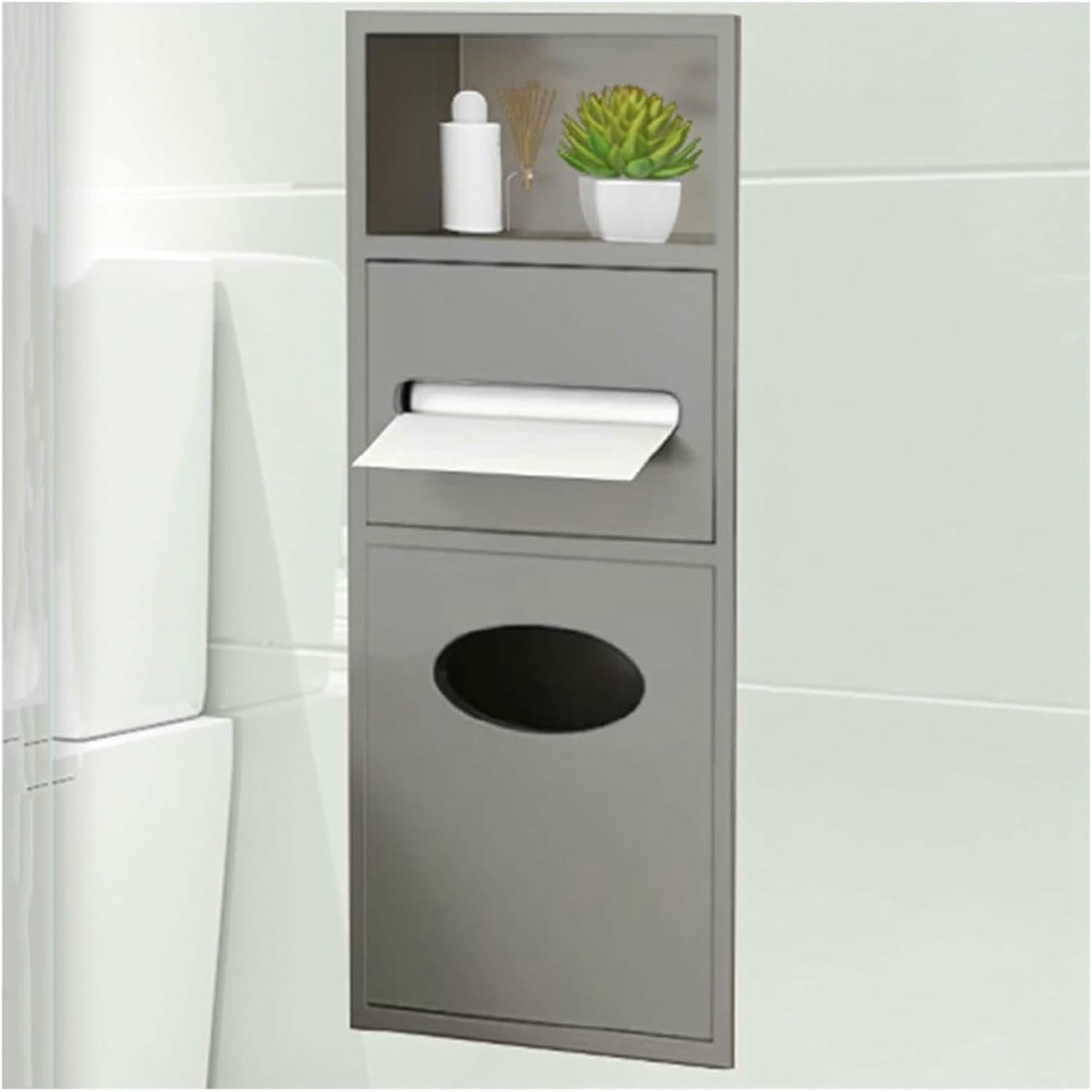 Questo Mobile da Bagno in Acciaio Inossidabile con portarotolo e Cestino integrati Offre Una Soluzione Versatile per riporre Gli Oggetti Essenziali in Bagno, Cucina e Soggiorno.