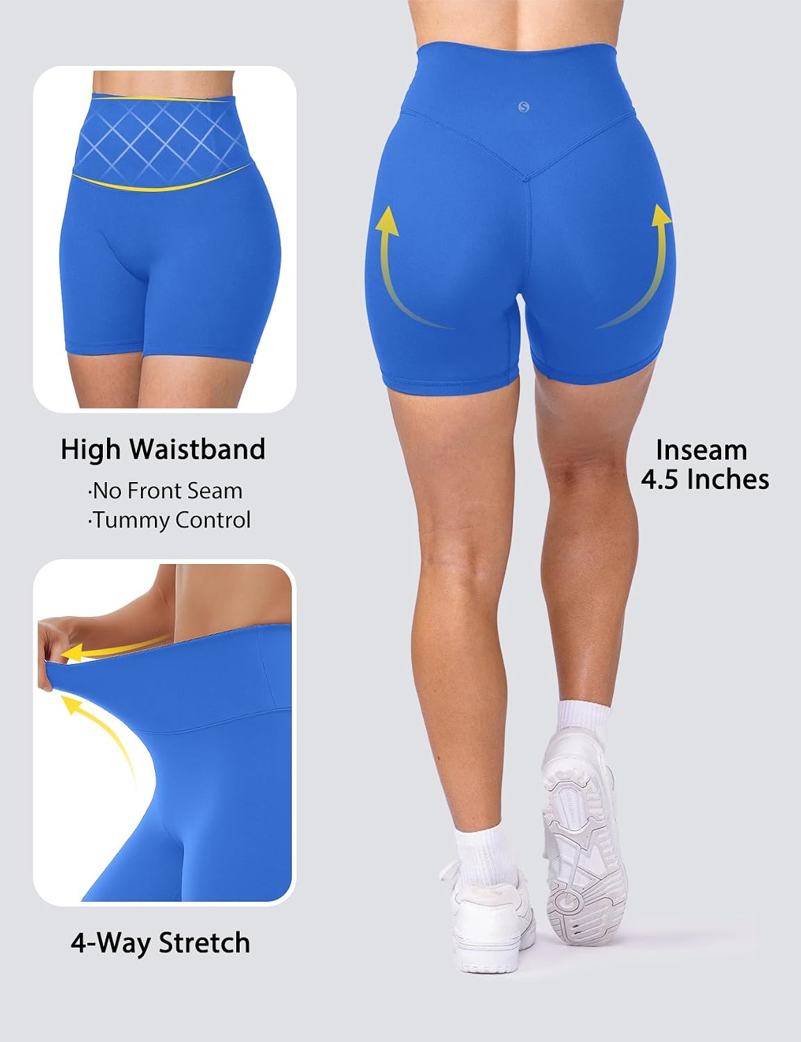 Sogetdo High Waisted Biker Shorts for Women Hidden Scrunch Butt No Front Seam 4.5 Inches Workout Gym Athletic Yoga Shorts