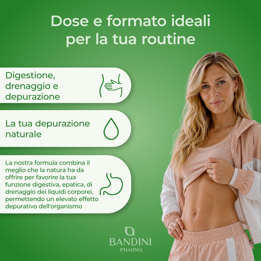 Bandini® DETOX SLIM 60 Capsule Vegan | Drenante, Antiossidante, Depurativo, Detossificante per Fegato e Intestino | Complesso di Estratti Vegetali: Bromelina, Tarassaco, Pilosella, Betulla