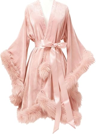 Velvet Bridal Robe Feather Fur Photoshoot Illusion Sleepwear Wedding Vintage Scarf Party Maternity Nightgown