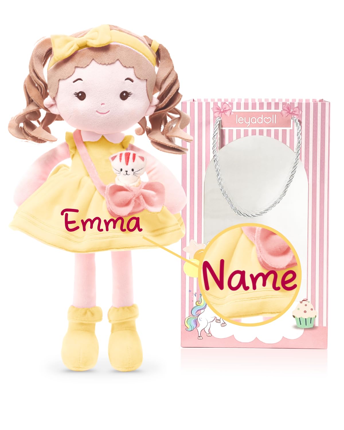 LeyaDoll Personalized Soft Baby Doll 16'',Rag Doll for 1 Year Old Girl Gift