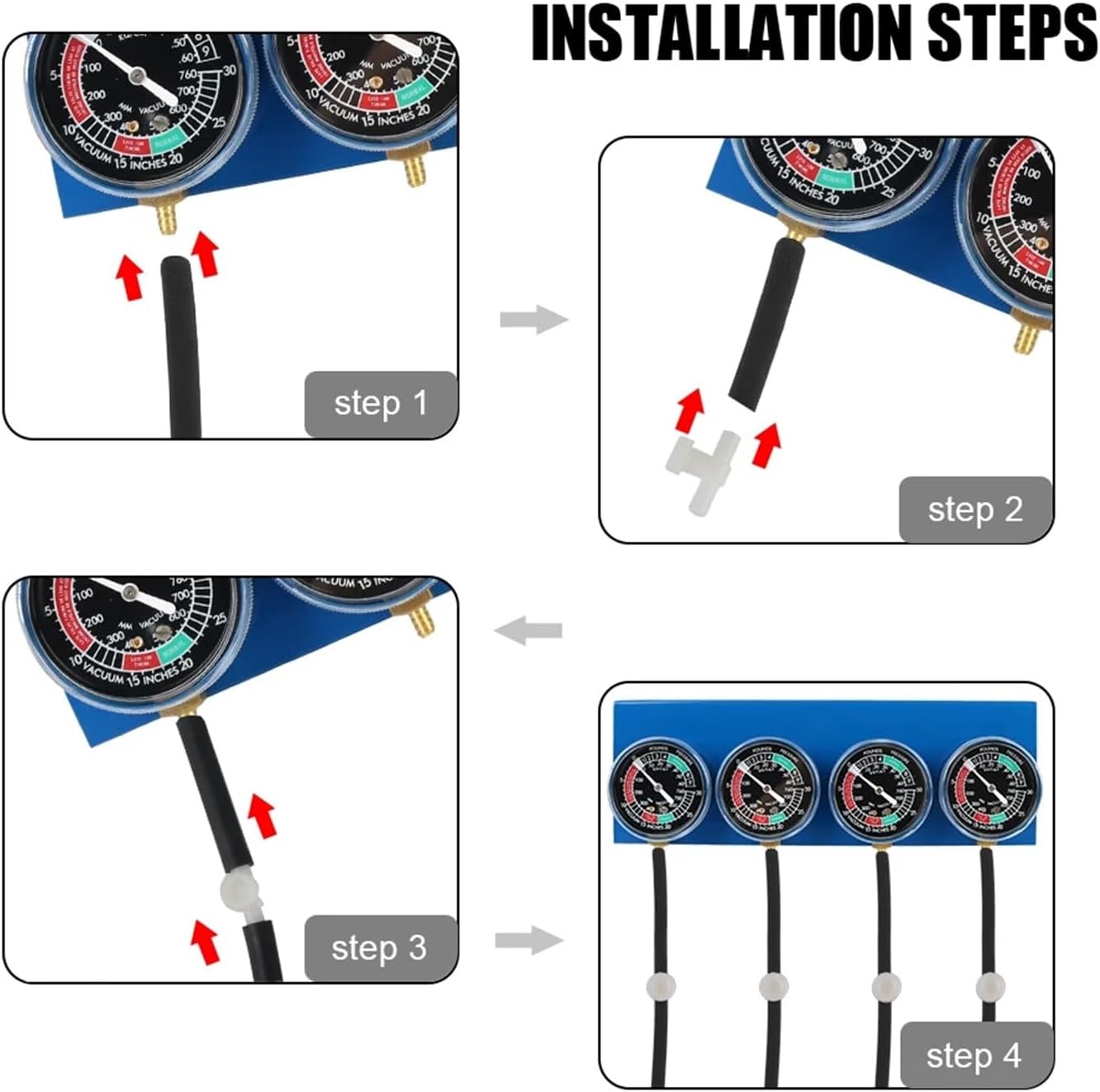 Synchronizer Tool with Hose Motorcycle Fuel Carburetor Synchronizer Vacuum Balancer Gauge Compatible with 4 Cylinder Engines Machines