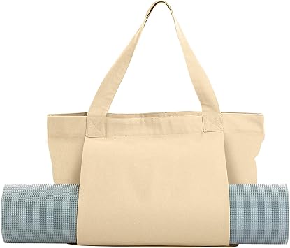 Yoga Mat Carrier, Gym Bag With Yoga Mat Holder, Women Canvas Tote With Shoulder Strap For Pilates, Travel, Office, Sports, Workout And Beach Inner Zippered Pocket, Fits Standard And Small Mats