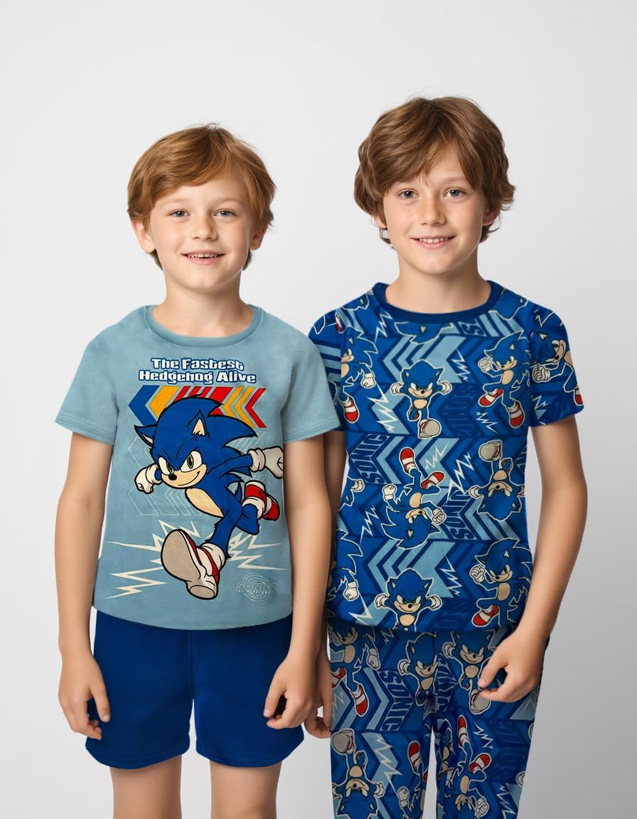 Sonic The Hedgehog 4 Piece Pajama Set - Boys PJs Short Sleeve Shirt, Shorts & Pants - Kids Sleepwear Set - Official License - Image 2