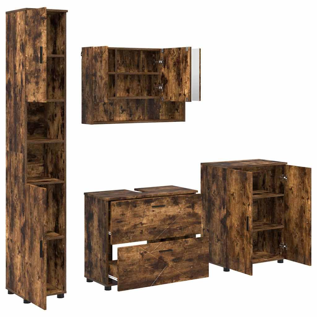 Juego de muebles de baño (4 unidades, roble ahumado, 35 x 30 x 192 cm)