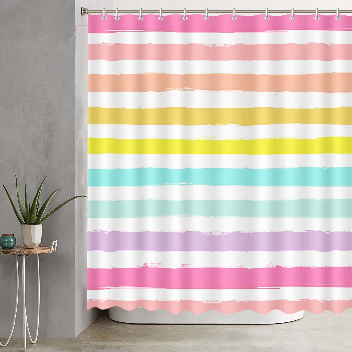 Rideau de douche arc-en-ciel 183 cm en tissu polyester avec crochets