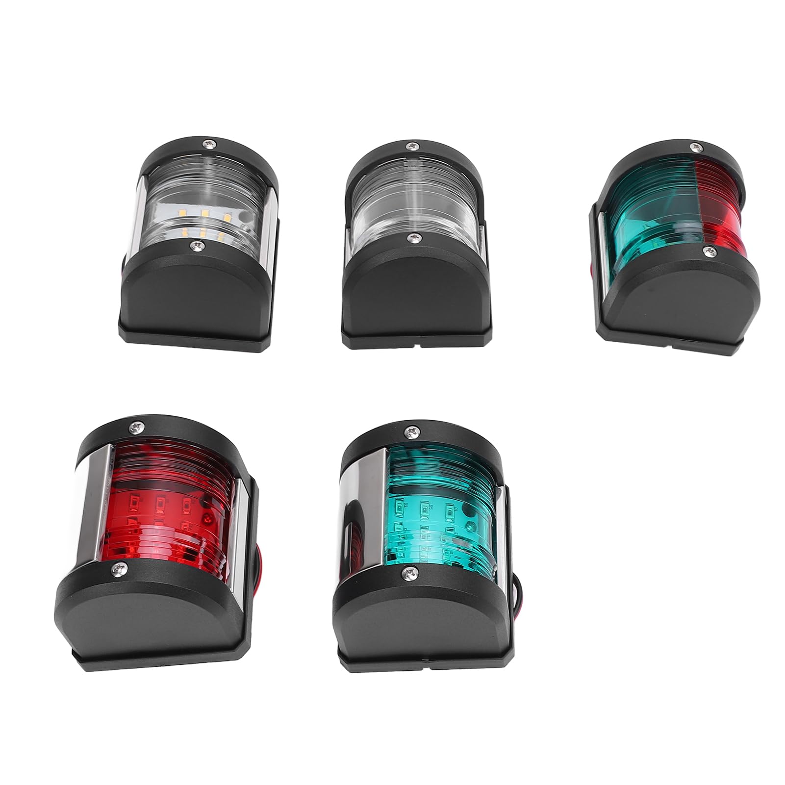 Kit luci di navigazione a LED per barche da 5 pezzi, luce di poppa bianca a tribordo verde e babordo rosso, luce marina IP66 per imbarcazioni 12V - 24V fino a 12 m, ABS e acciaio