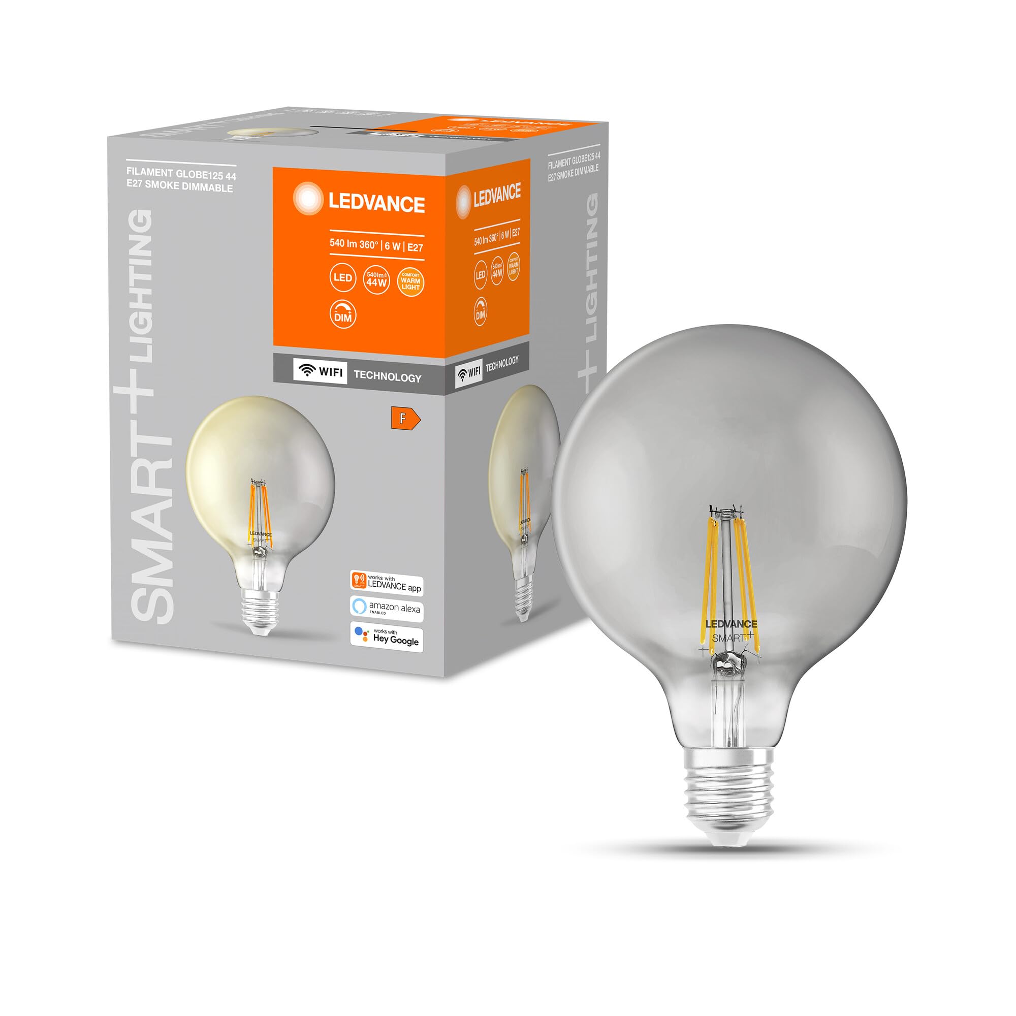 LEDVANCE forma di globo classico con filamento stile con tecnologia WiFi, 6 W, bianco caldo, E27, 1 confezione