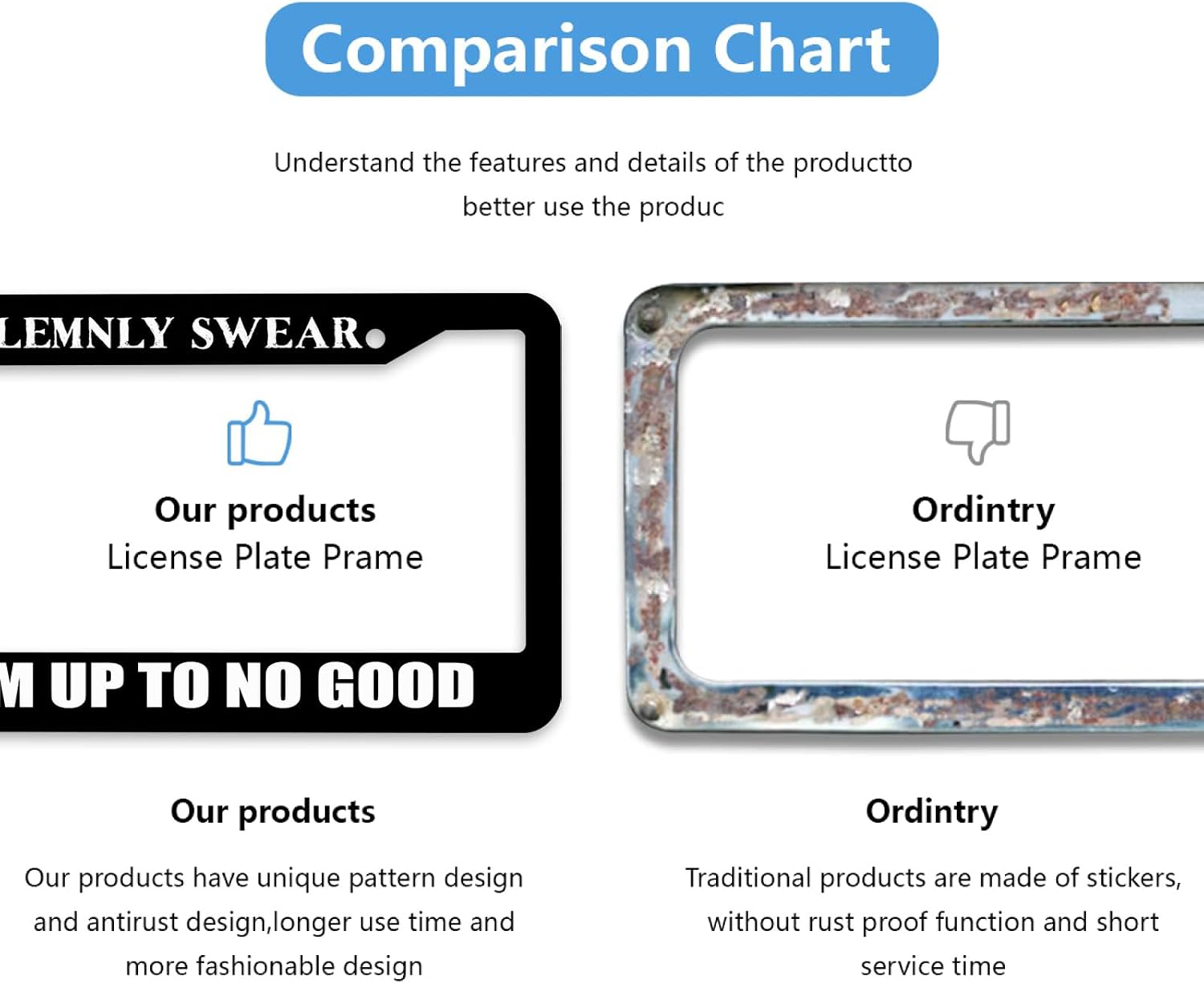 2Pcs I Swear Hat I Am Up to No Good License Plate Frame Funny Car Front License Plate Personalise Stainless Steel Funny License Plate Frames with Screws Size for Men Women 12x6 Inch