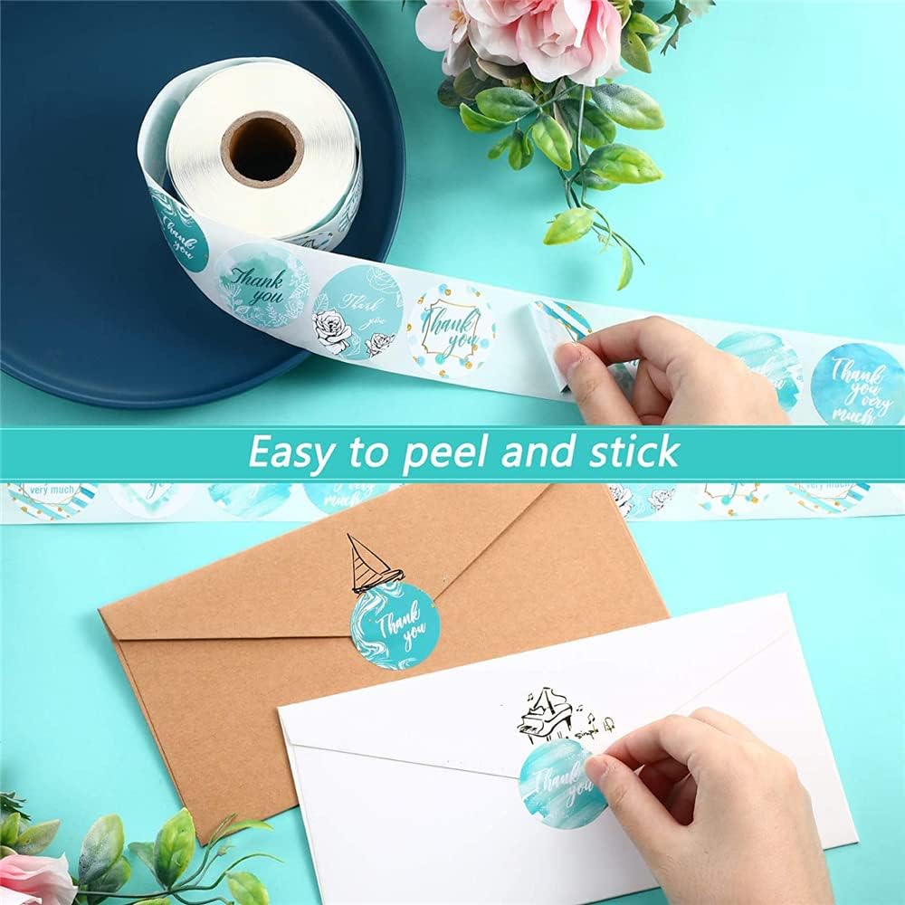 500Pcs Blue Thank You Stickers,Watercolor Blue Theme 1.5 Inch 8 Designs Baby Shower Birthday Party Favor Labels,Floral Envelope Sealing Adhesive Stickers Gifts Wrap Tags for Business Bridal Wedding - Image 5