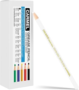 Carmel Grease Pencil, Box of 12 White, Pull String China Marker, Paper Wrapped Wax Pencil for Marking Smooth Surfaces Including Plastic, Metal, Ceramics & Polished Stone