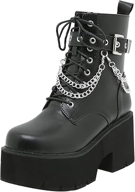 TNXZ Platform Boots for Women Fashion Block Heel Platform Combat Ankle Booties Womens Lace Up Motorcycle Boots Mid Calf Boots