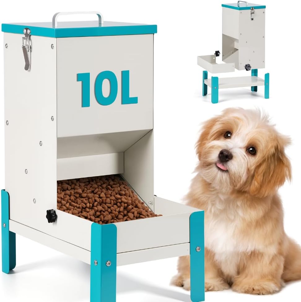 Automatic Cat Feeder, 10L Cat Food Dispenser Automatic Dog Feeder with Stand Gravity Cat Feeder Removable Feeding Tray Raised Pet Feeder for Dogs and Cats
