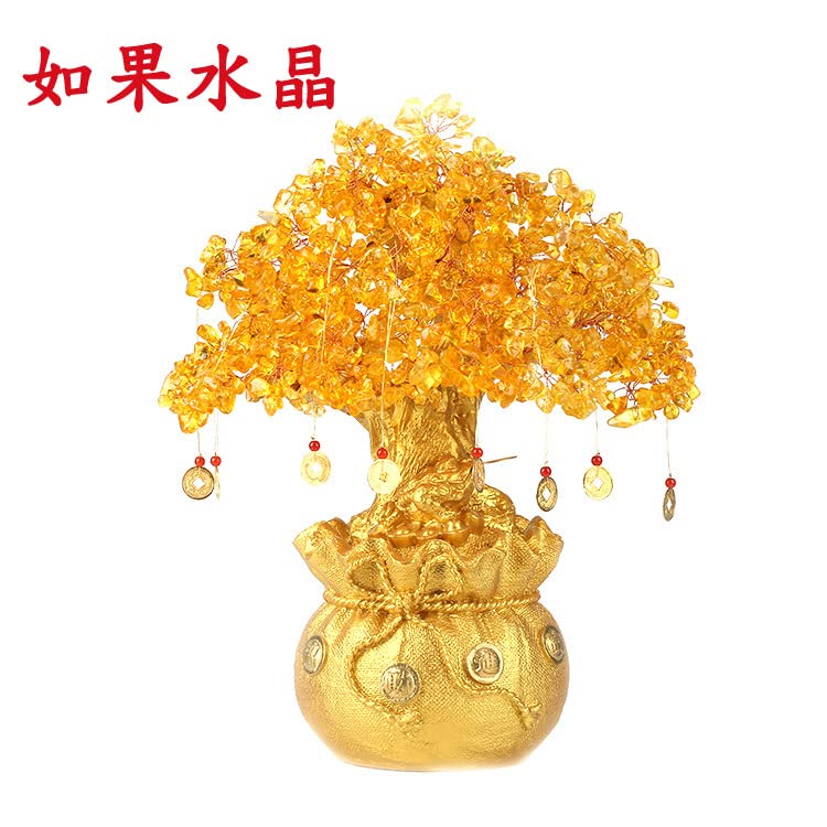 Amazon.com: QianKao 黄水晶金蟾招财树发财树福袋摇钱树家居礼品