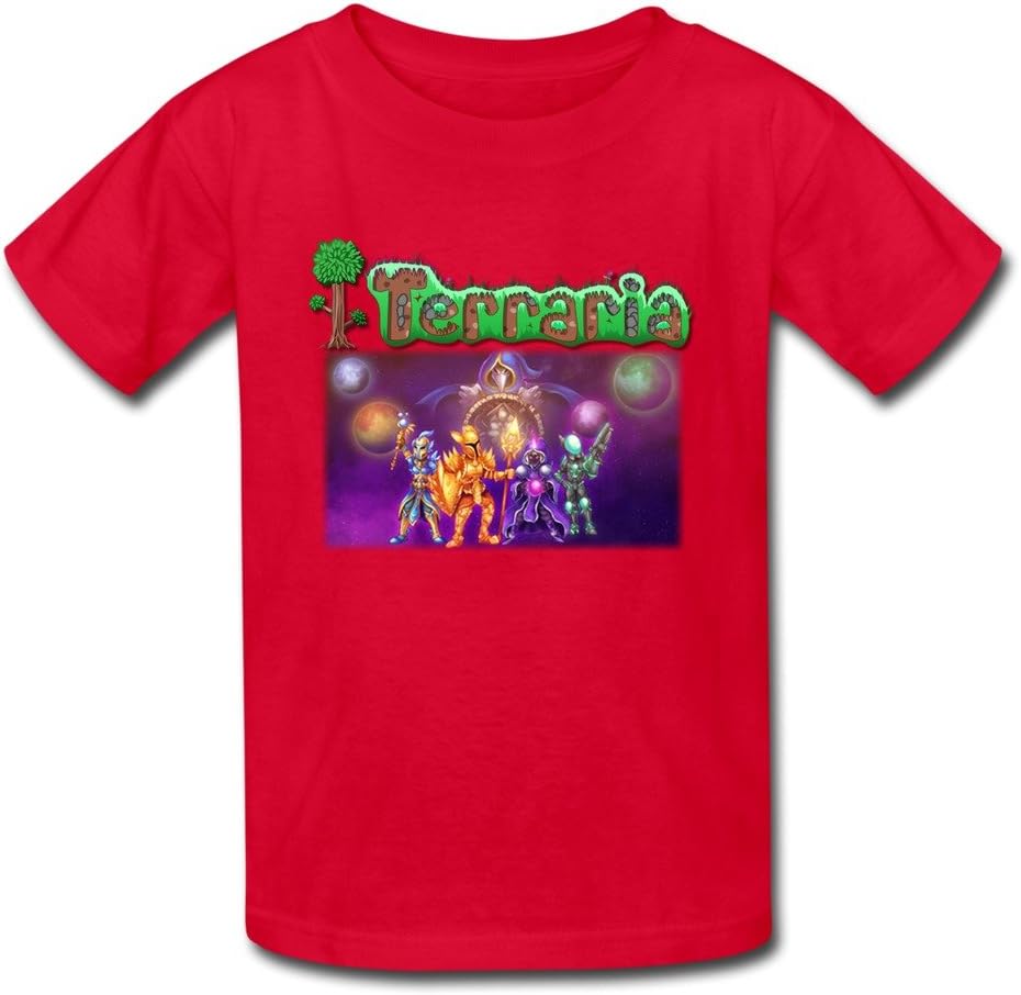 FUNSHIN Kids Terraria Game Poster T-shirt Red L