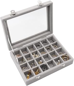 Jewellery Box Organiser,Velvet Earring Jewellery Boxes 24 Section Earring Storage Organiser Jewellery Display Box Clear Container Showcase Home Organisation-Grey