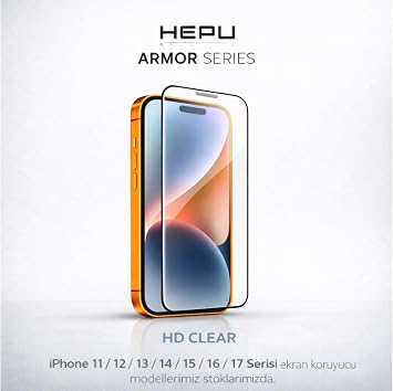 Hepu Armor Premium Apple Iphone Ekran Koruyucu 9H iphone 17/iphone/16 iphone 15/iphone 14/13/12/11 Tüm modeller İçin HD Ekran Koruyucu Darbelere Karşı Dayanıklı Temperli Cam (IPHONE 11/XR)