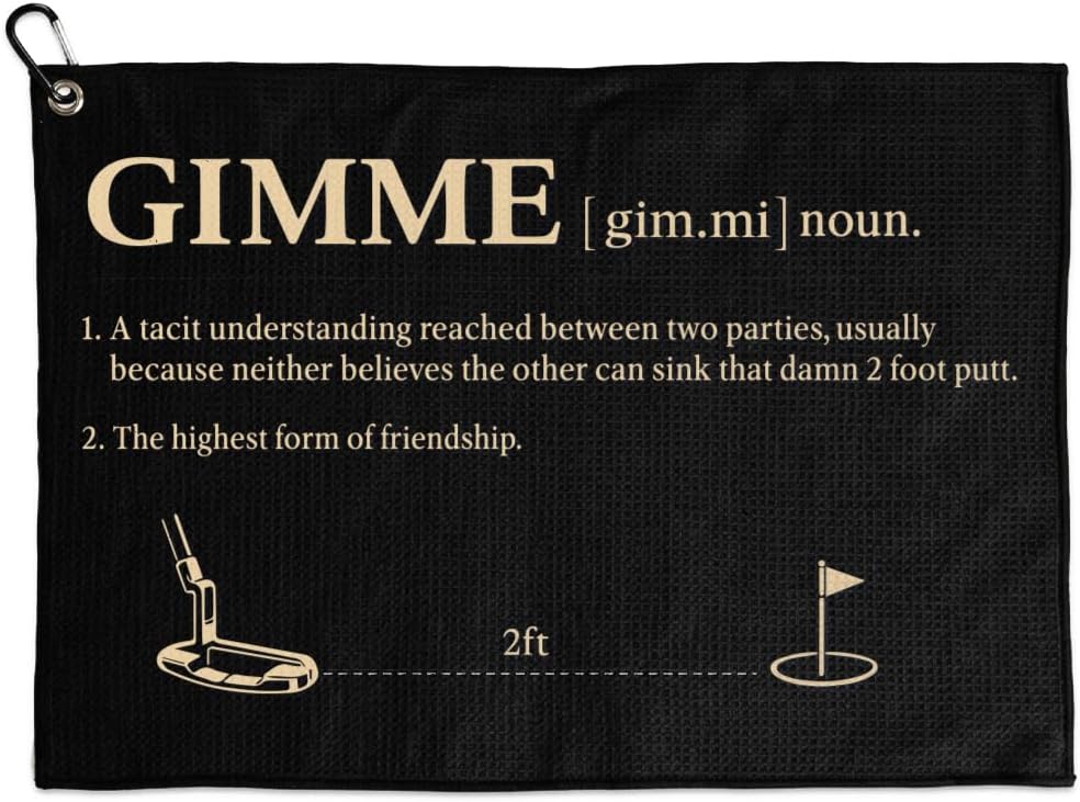 Funny Gimme Golf Towel - 16x24 Waffle Weave Microfiber Club Cleaner | HD Print Golf Bag Towel with Clip, Humorous Golf Gift for Men & Women