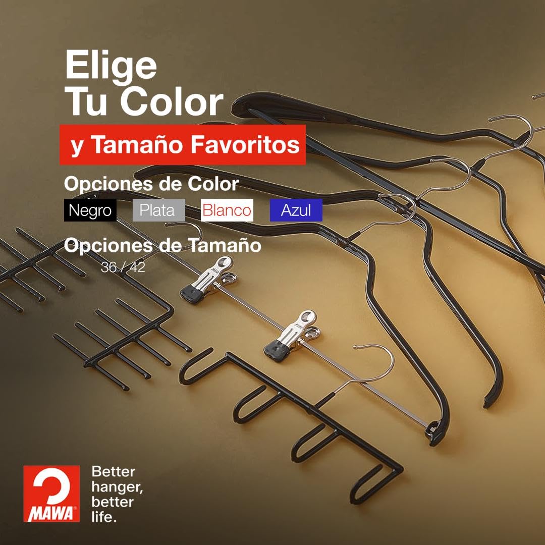 MAWA Perchas, Set de 20 Perchas Ahorra Espacio y Antideslizantes, Gancho Giratorio 360°, Ideales para Blusas, Camisas y Camisetas, 36 cm, Blanco, Fabricadas en Alemania