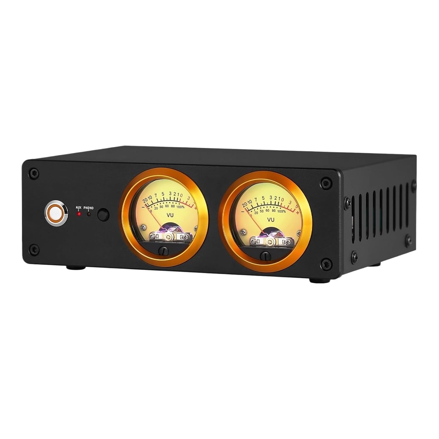 T13 Mini Phono Preamplifier Desktop Home Headphone Amplifier for MM Turntable/Record Player with Dual VU Meters