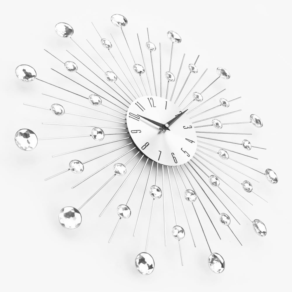 Timelike Orologio da Parete in Metallo, Stella di Cristallo Orologio da Parete con Brillantini Grande per Cucina Salotto Decorazione Casa (Round-50cm)