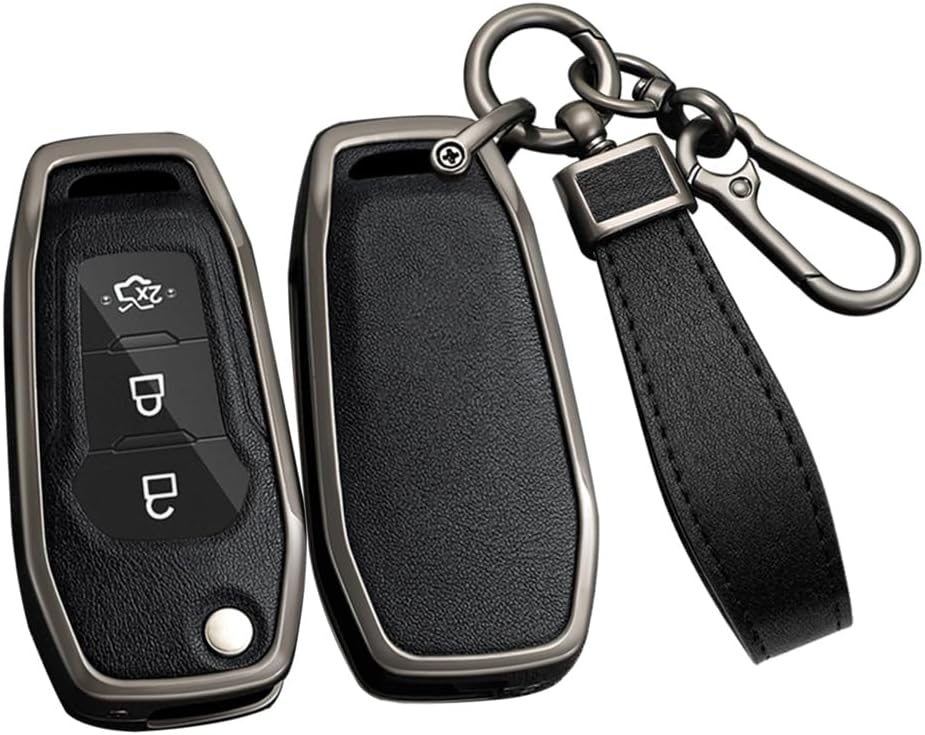 ontto 3-Button Car Key Case Fit for Ford Flip Folding Key Remote Key Fob Holder for EcoSport Escort Explorer F-150 F-250 F-350 F-450 F-550 Super Duty Mondeo Ranger Titanium Car Accessories Black
