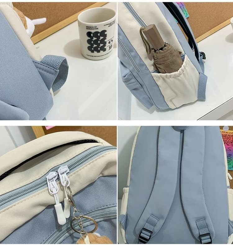 Miniatura 5 de Sumleno Mochila estética con colgante de felpa Kawaii, mochila de 15.6 pulgadas, mochila para laptop universitaria, linda mochila coreana, Rosado,