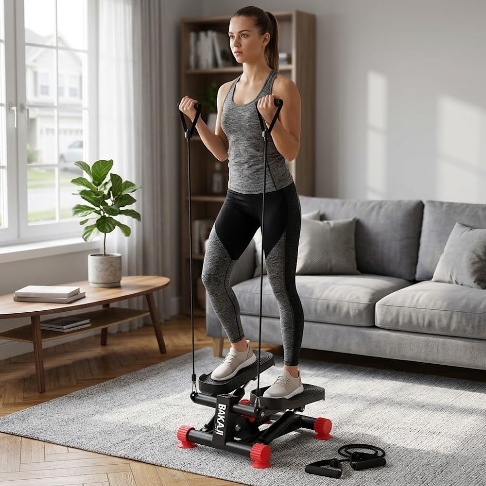 BAKAJI Stepper Fitness per Casa Multifunzione 3in1 con Display LCD e Elastici per Allenamento Braccia Full Body, Attrezzo da Palestra con Accessori Versatile per Cardio Conteggio Calorie, Tempo, Reps