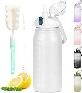 GXCROR Water Bottle 2L with Straw Leak-Proof, Dishwasher Safe, Time Marker - Sports Gym Water Bottle