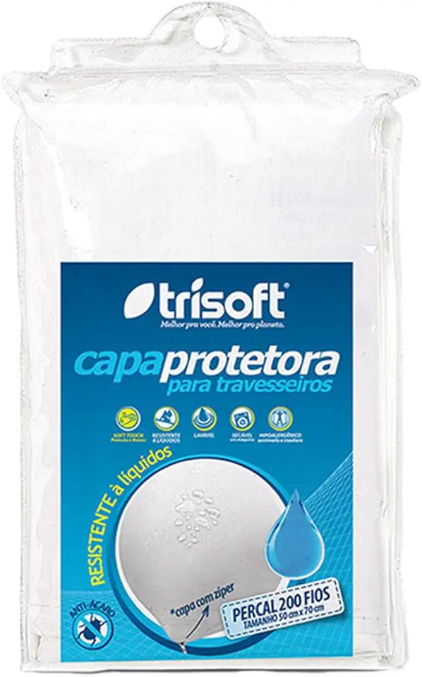 Capa Impermeável de Travesseiro Com Ziper 100% Algodão Fronha Protetora Anti Acaro Grande Branco - 200 Fios Trisoft