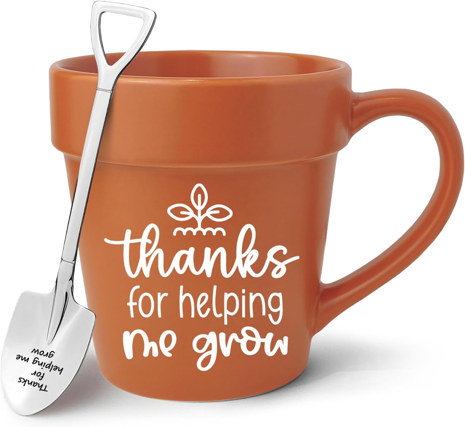 Teacher Appreciation Gifts, Funny Novelty Mug with Shovel Spoon, Back to School Gardening Garden Gifts for Teacher Mom, Thanks for Helping Me Grow
