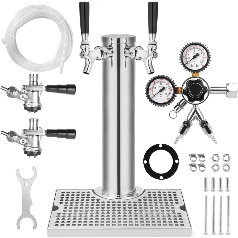TMCRAFT Kegerator Tower Kit, Double Tap Beer Conversion Kit, Stainless Steel Beer