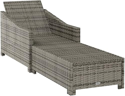 Miniatura 6 de Tumbona con cojín gris oscuro de poliéster de ratán gris, tumbona, silla de descanso, tumbona de patio, para playa, piscina y patio