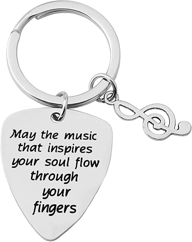 Llavero de púa de guitarra inspirador, regalo para guitarristas, músicos, amantes de la música, regalo para profesores de música, regalo de