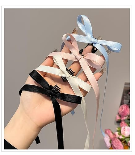 Miniatura 6 de Eliongpu 12 pinzas para el pelo con lazo con cola larga, cinta de borla, clips de lazo pequeños, lazo de satén, pasador de pelo, accesorios para el