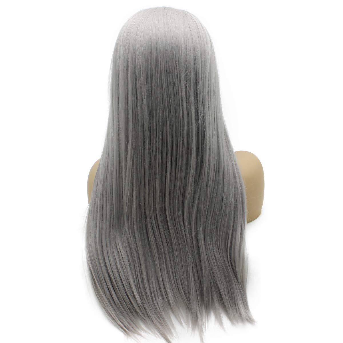 Iwona Gray Straight Wig Half Hand Tied Heat Resistant Fiber Hair Synthetic Lace Front Wig