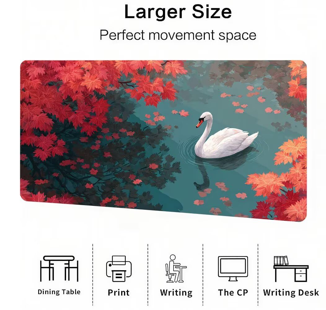 Podkładka pod mysz XXL 1000x500x3mm łabędź, podkładka pod mysz do gier dla zwierząt, poprawa precyzji i szybkości, podkładka pod mysz do gier antypoślizgowa gumowa podstawa, dekoracja biurka MM-677