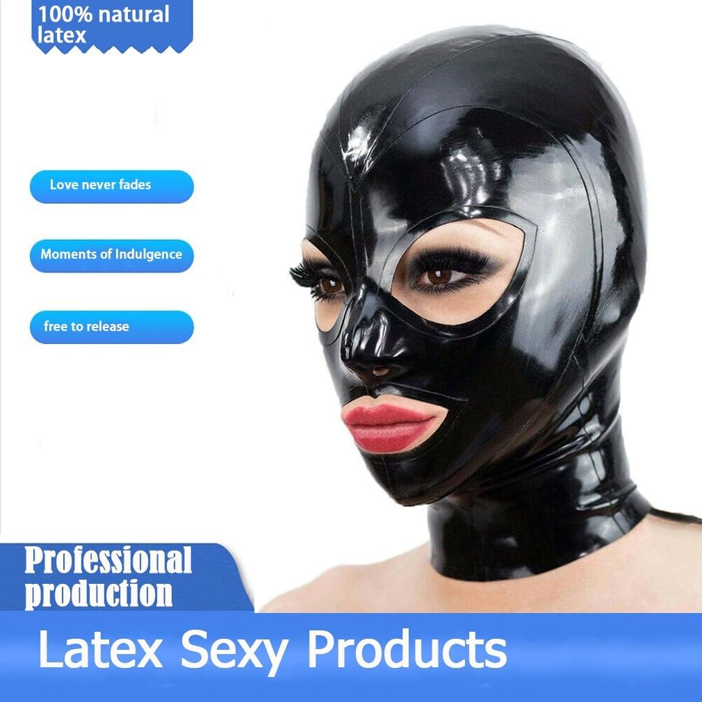 Sexy 100% Natural Latex Mask,SM Unisex Hood Mask with Back Zipper for Fetish Club Ball Cosplay Halloween Unique Party