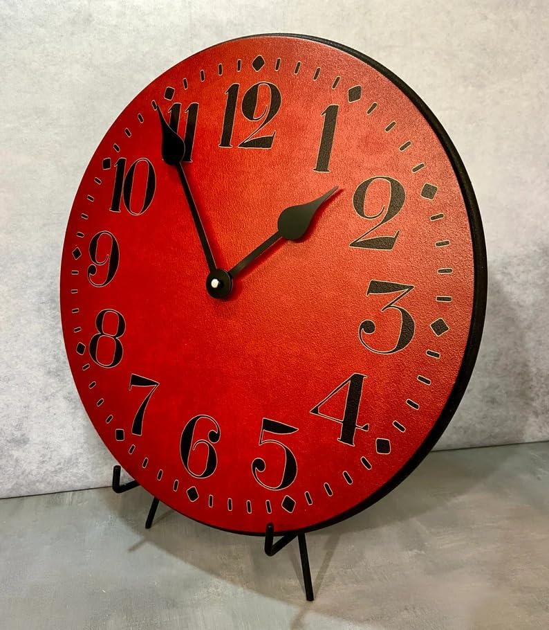 Miniatura 2 de Houston - Reloj de pared rojo grande, mecanismo de cuarzo ultra silencioso, hecho a mano en Estados Unidos, hermoso color nítido y duradero, viene