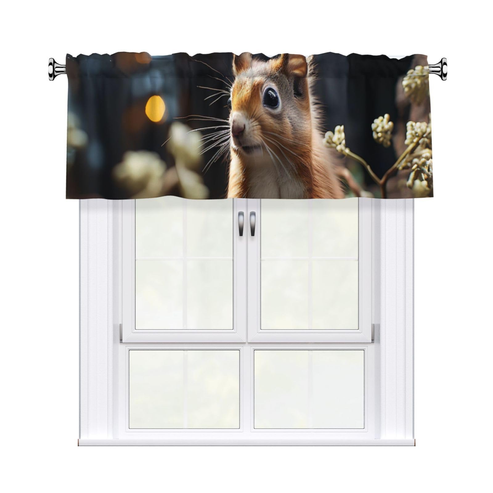 Window Valance Kitchen Curtains 54 x 18 Inch Wildlife Forest Squirrel Valances for Windows Curtain Valance Vintage Short Window Treatment for Kitchen Dining Room Bathroom Bedroom Home Decor